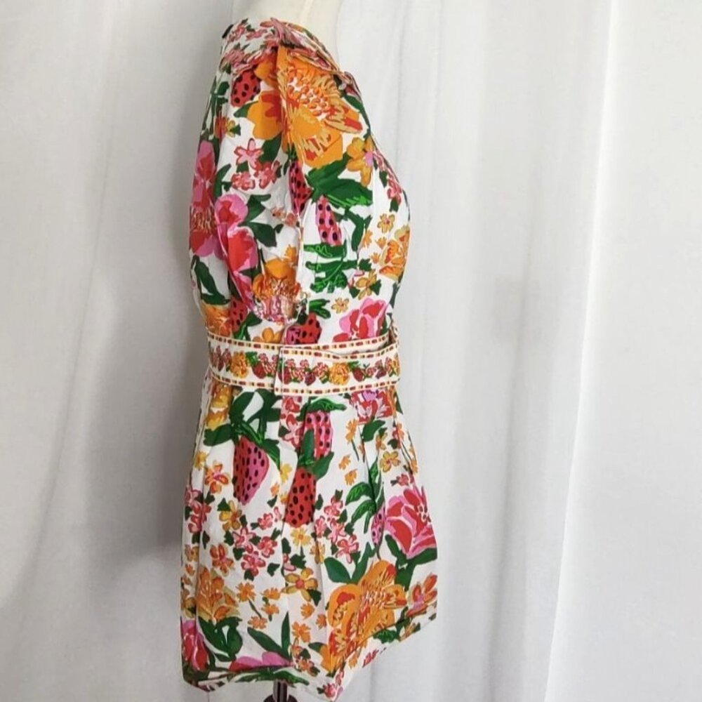 FARM RIO Romper XL Floral Off-White Flowerful Sketch Belted NEW - Picture 10 of 16